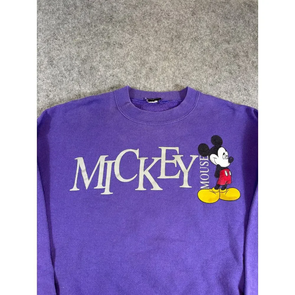 Vintage 90s Mickey Mouse Sweatshirt Mens Medium Purple Crewneck Disney Cartoon - Picture 2 of 5